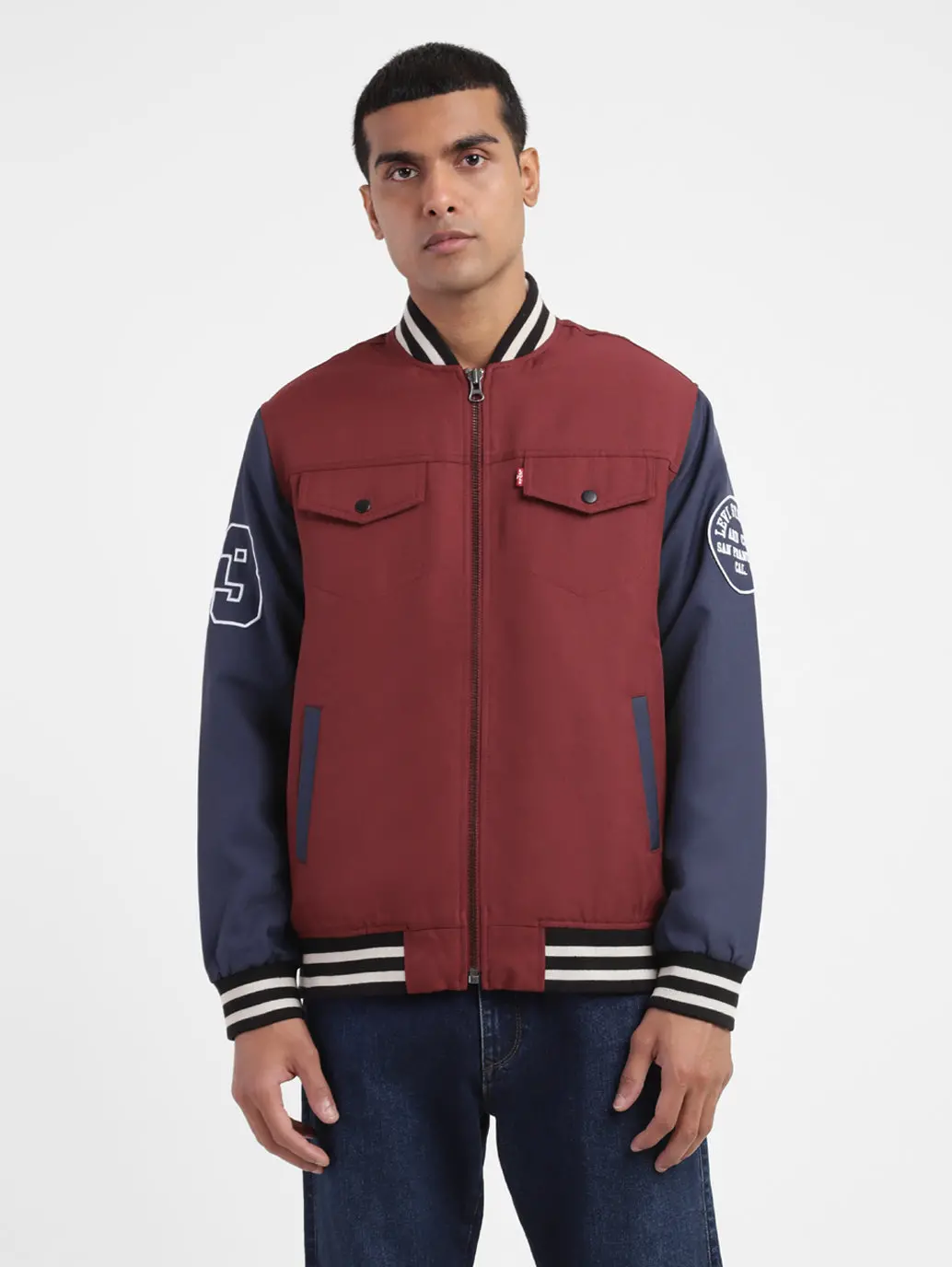 Men's Colorblock Collar Neck Bomber Jacket 1