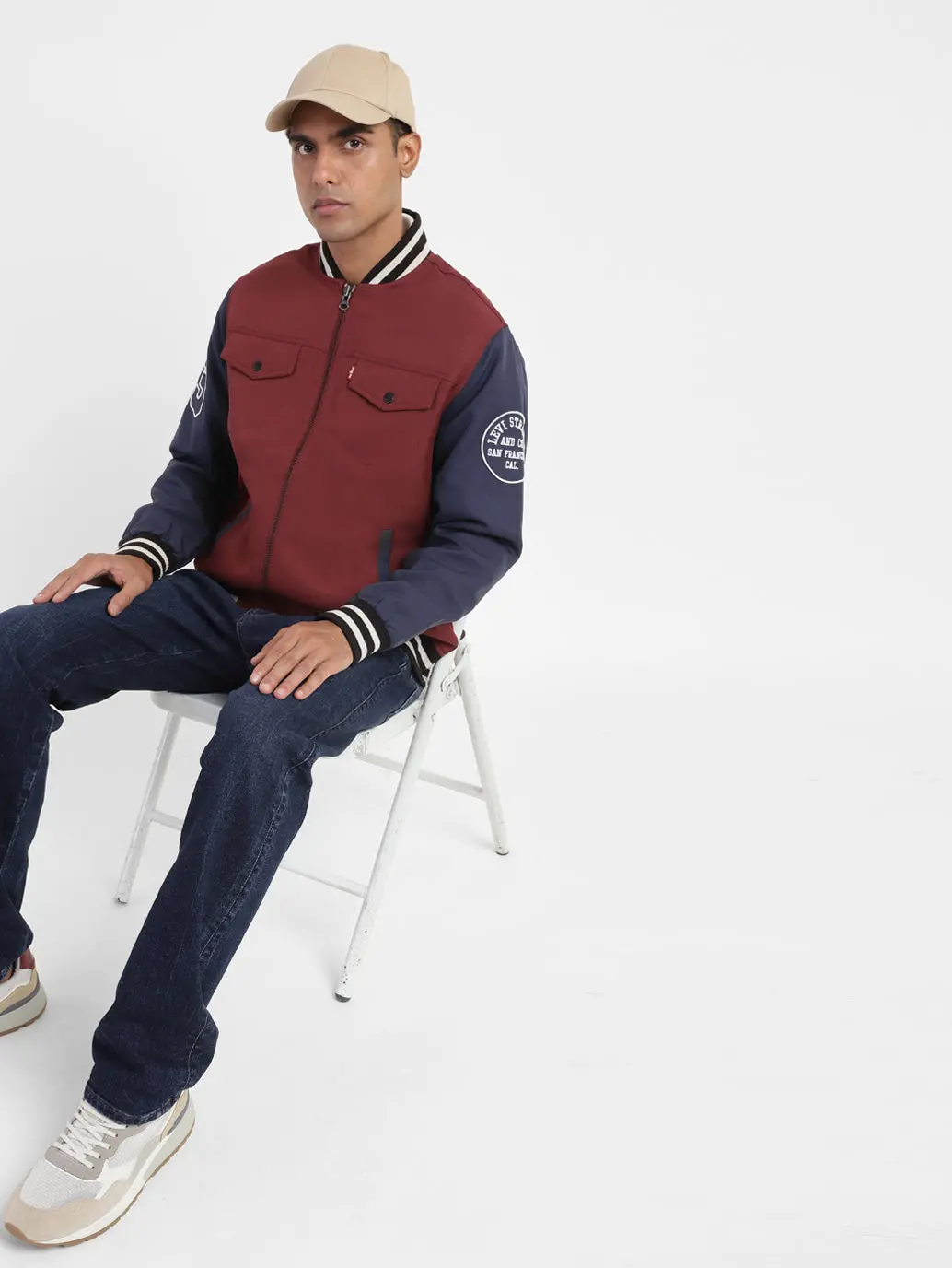 Men's Colorblock Collar Neck Bomber Jacket 2