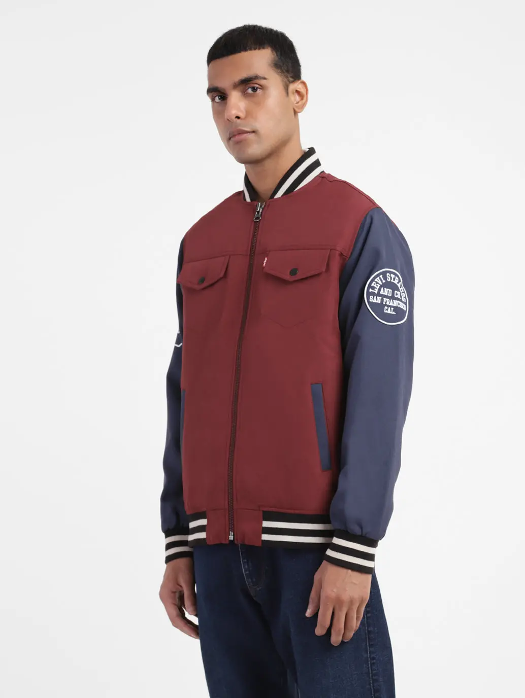 Men's Colorblock Collar Neck Bomber Jacket 4