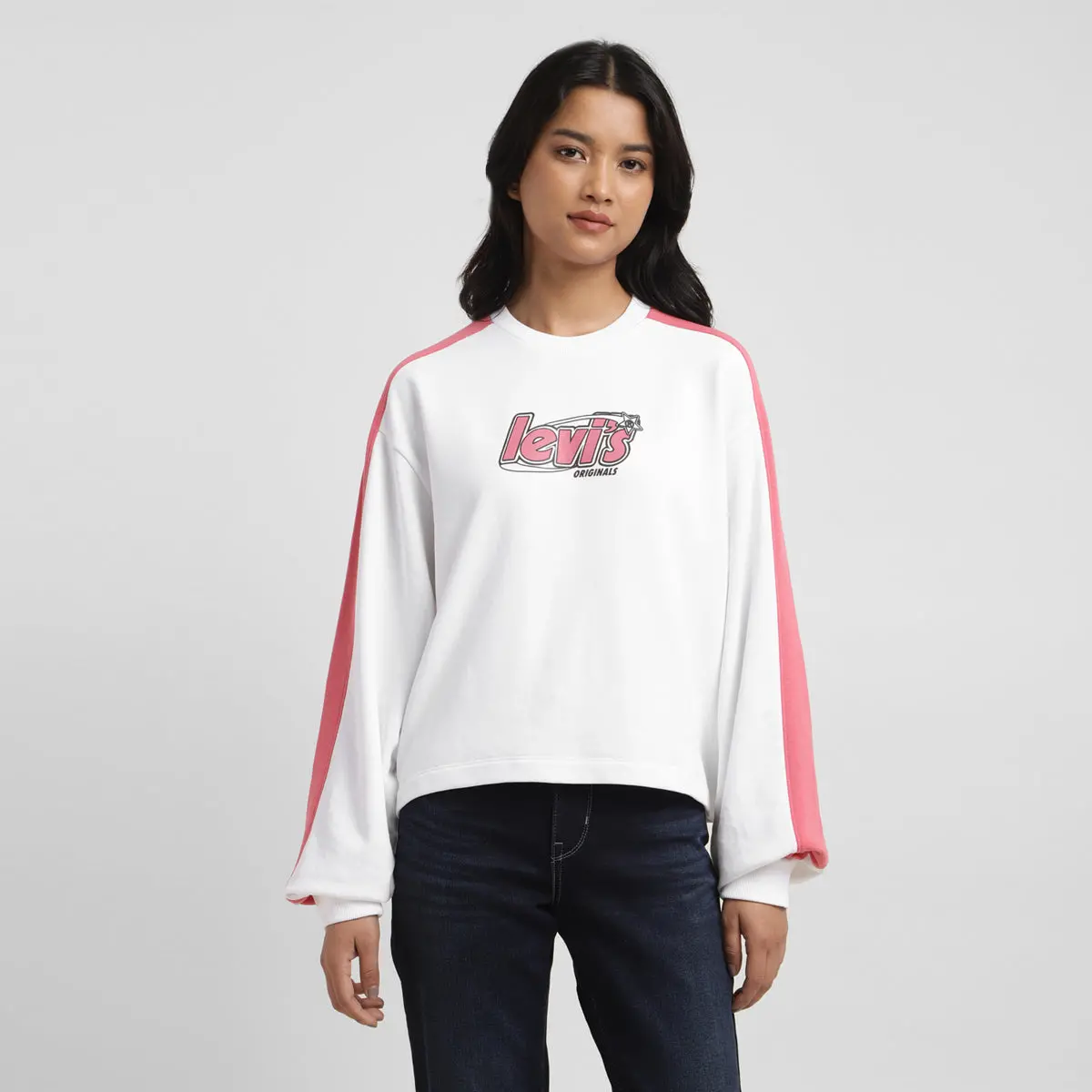 Women's Brand Logo White Crew Neck Sweatshirt 1