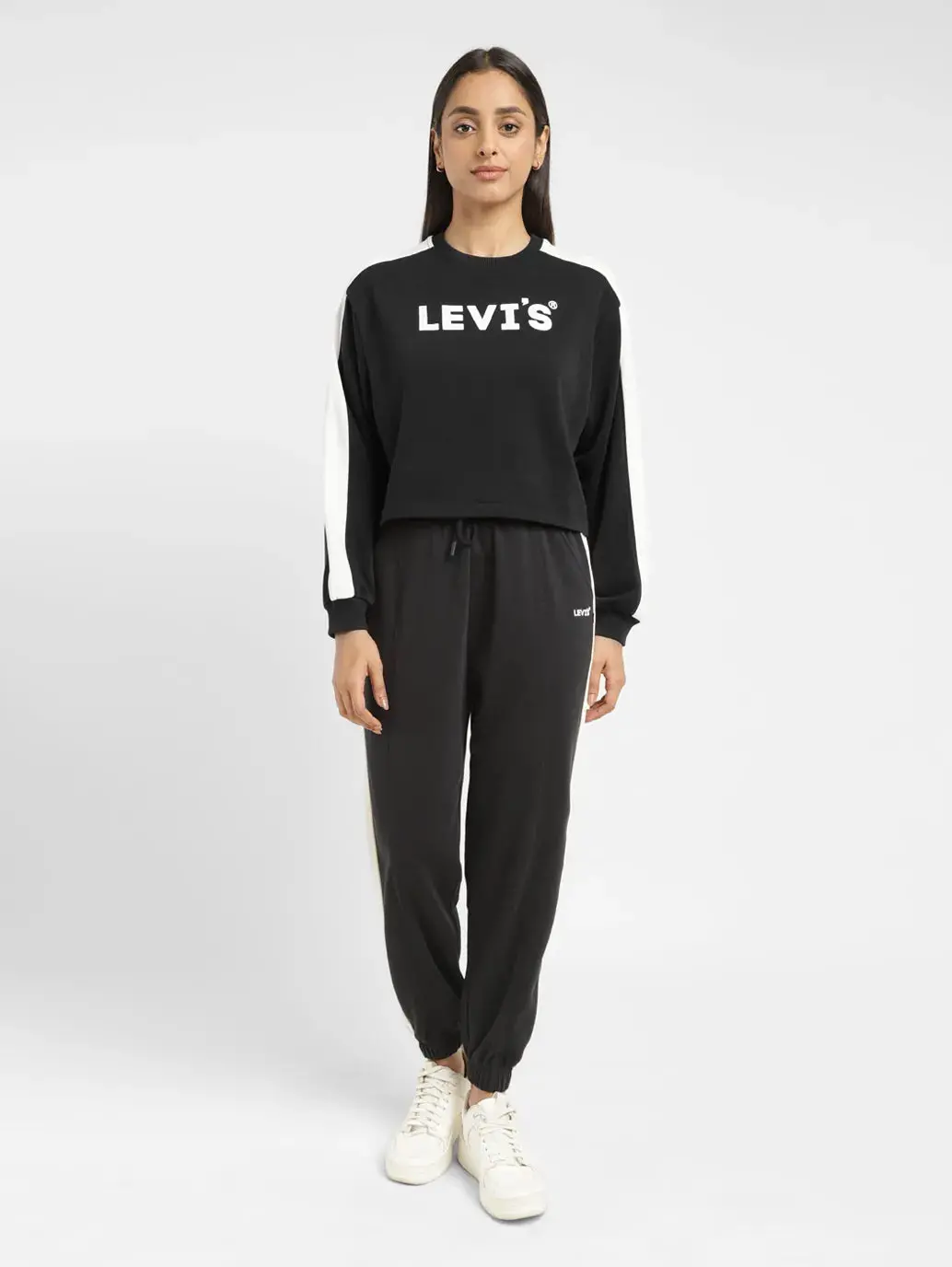 Women's Brand Logo Black Crew Neck Sweatshirt 1