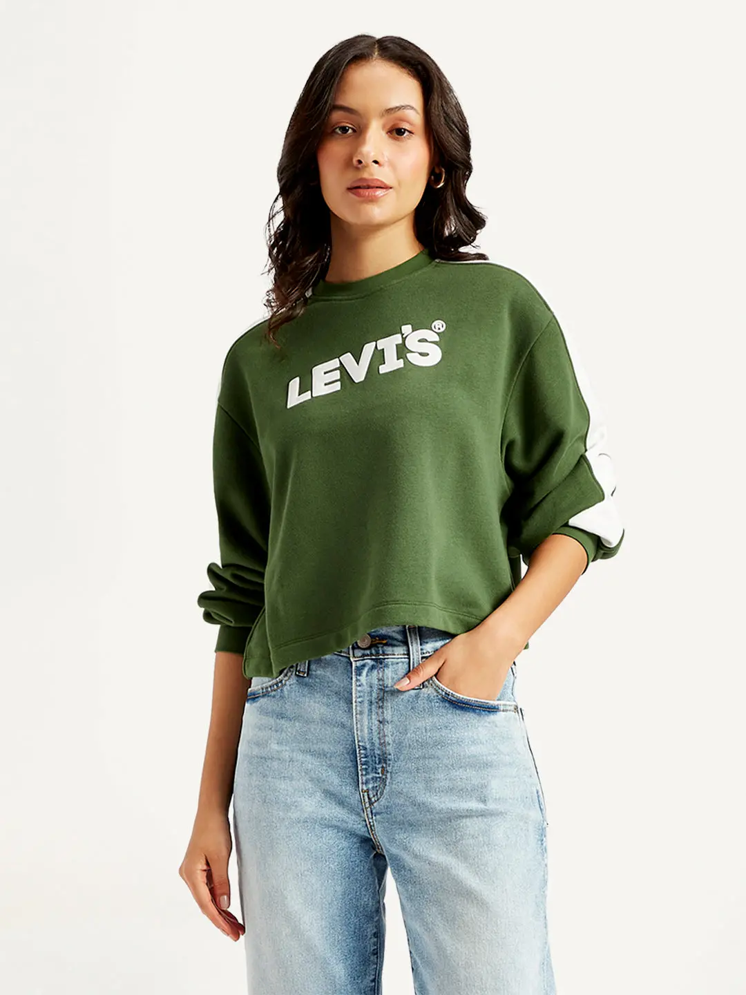 Women's Brand Logo Olive Crew Neck Sweatshirt 1