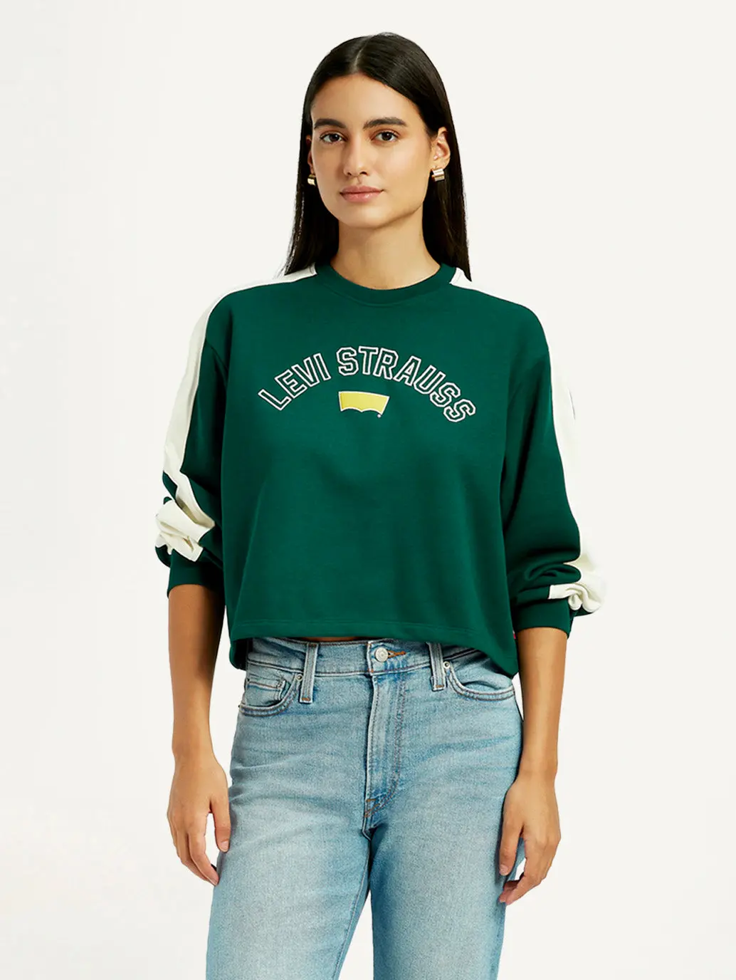 Women's Colorblock Dark Green Crew Neck Sweatshirt 1