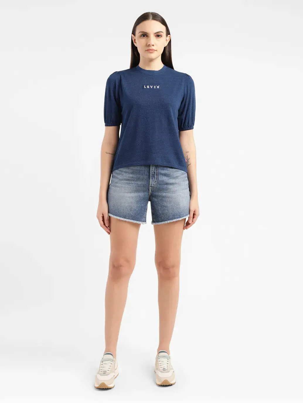 Women's Brand Logo Blue Crew Neck Top 1