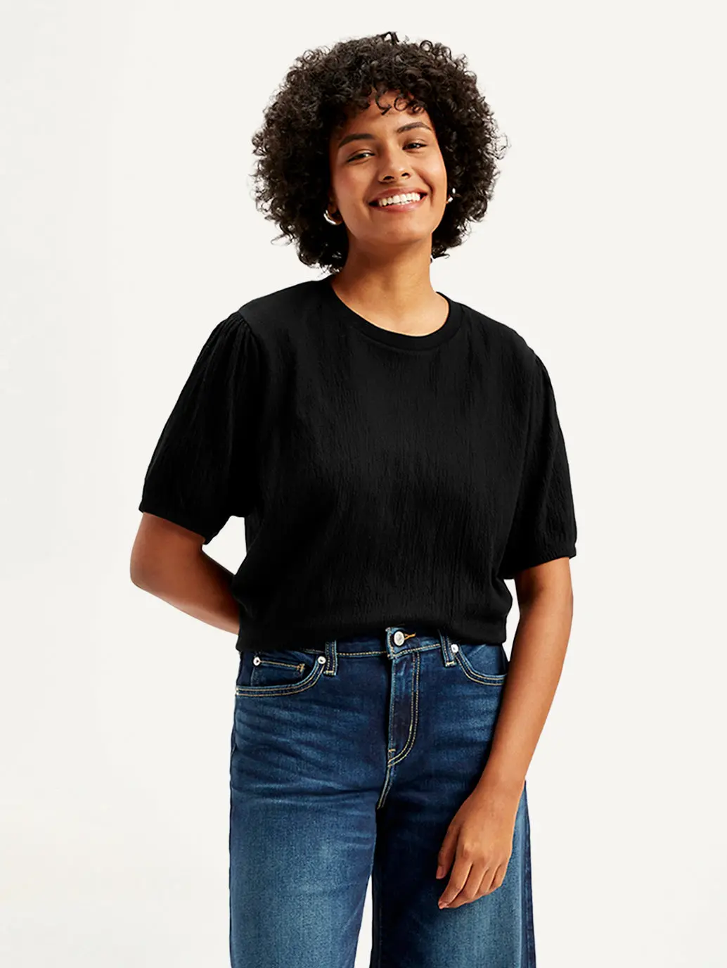 Women's Textured Black Crew Neck Top 1