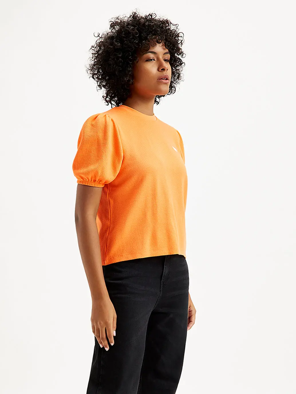 Women's Textured Orange Crew Neck Top 1