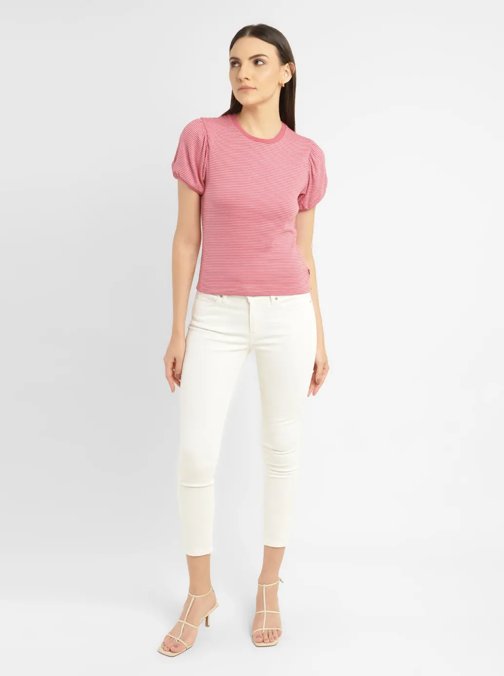 Women's Striped Pink Round Neck Top 2