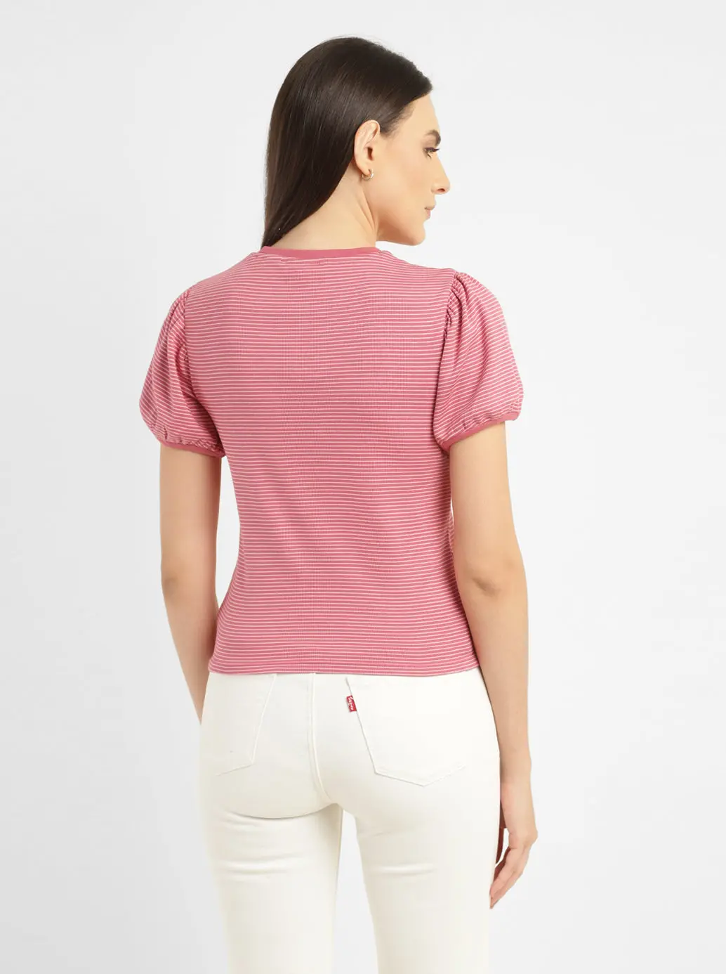 Women's Striped Pink Round Neck Top 3