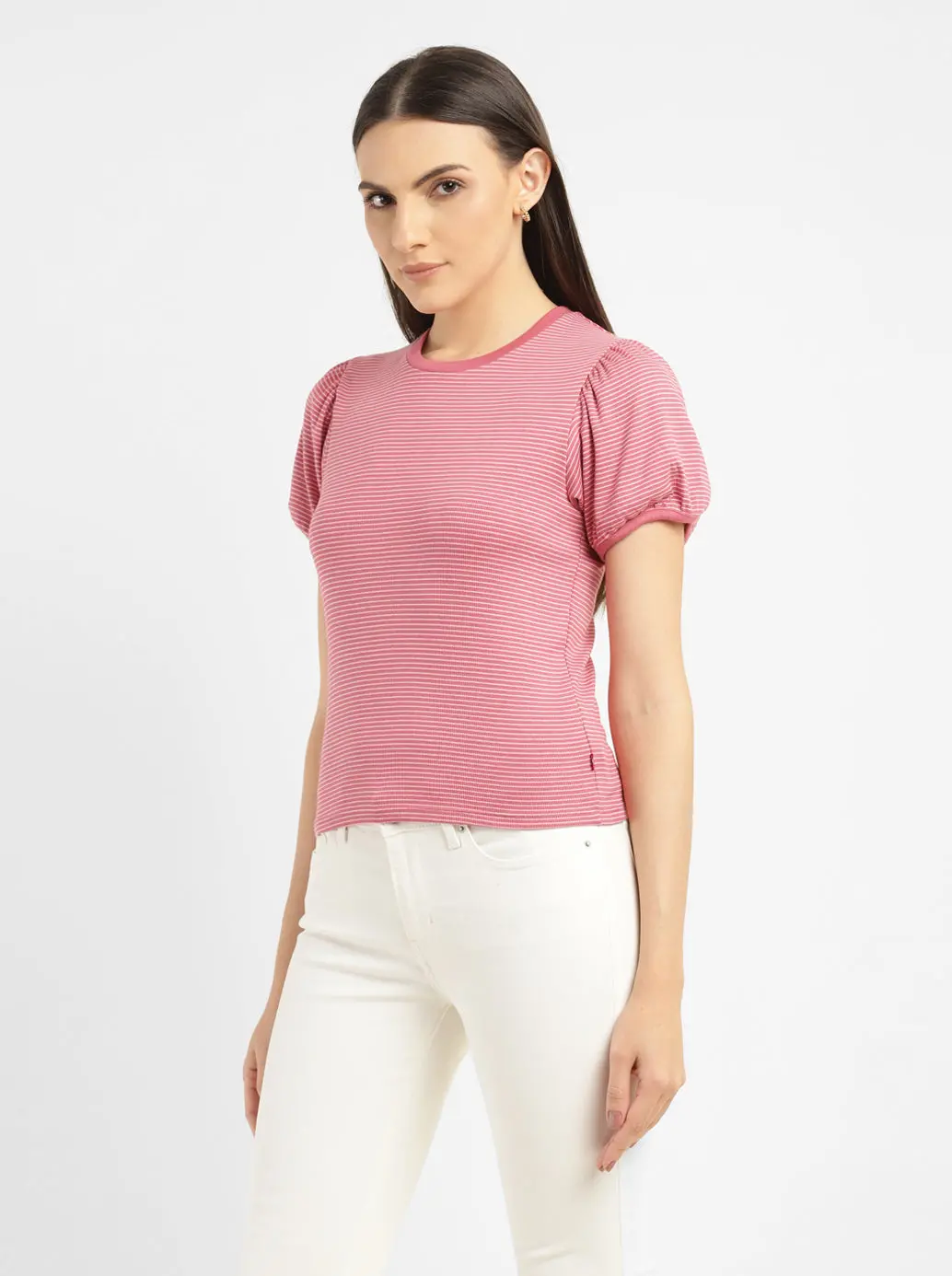 Women's Striped Pink Round Neck Top 4