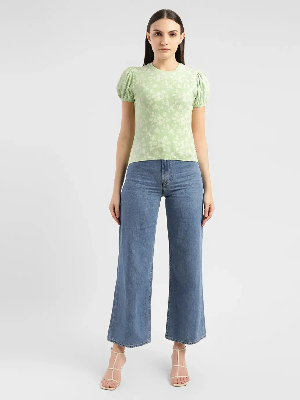 Women's Floral Green Crew Neck Top 1