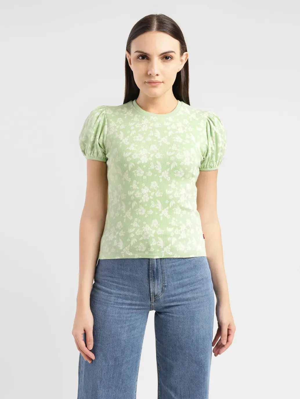 Women's Floral Green Crew Neck Top 2