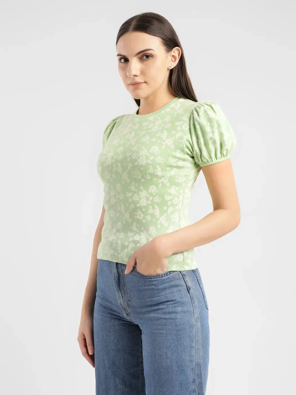 Women's Floral Green Crew Neck Top 4