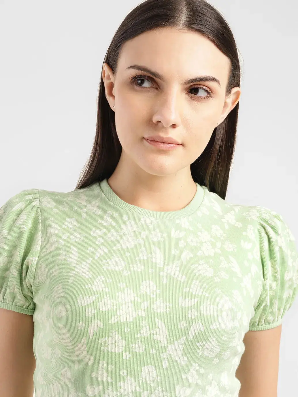 Women's Floral Green Crew Neck Top 5