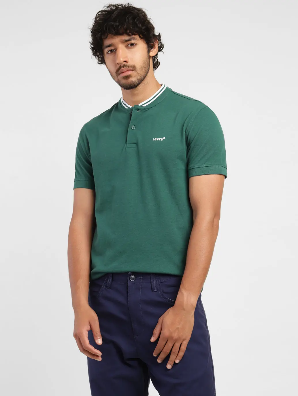 Men's Solid Band Neck T-Shirt Green 1