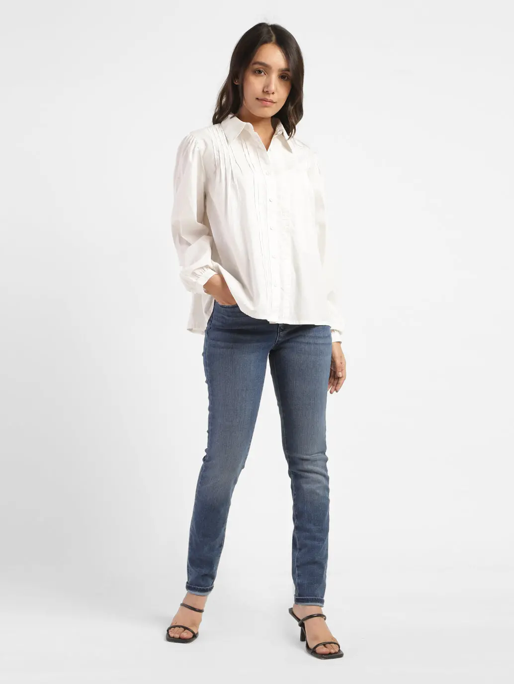 Women's Solid Spread Collar Shirt 1