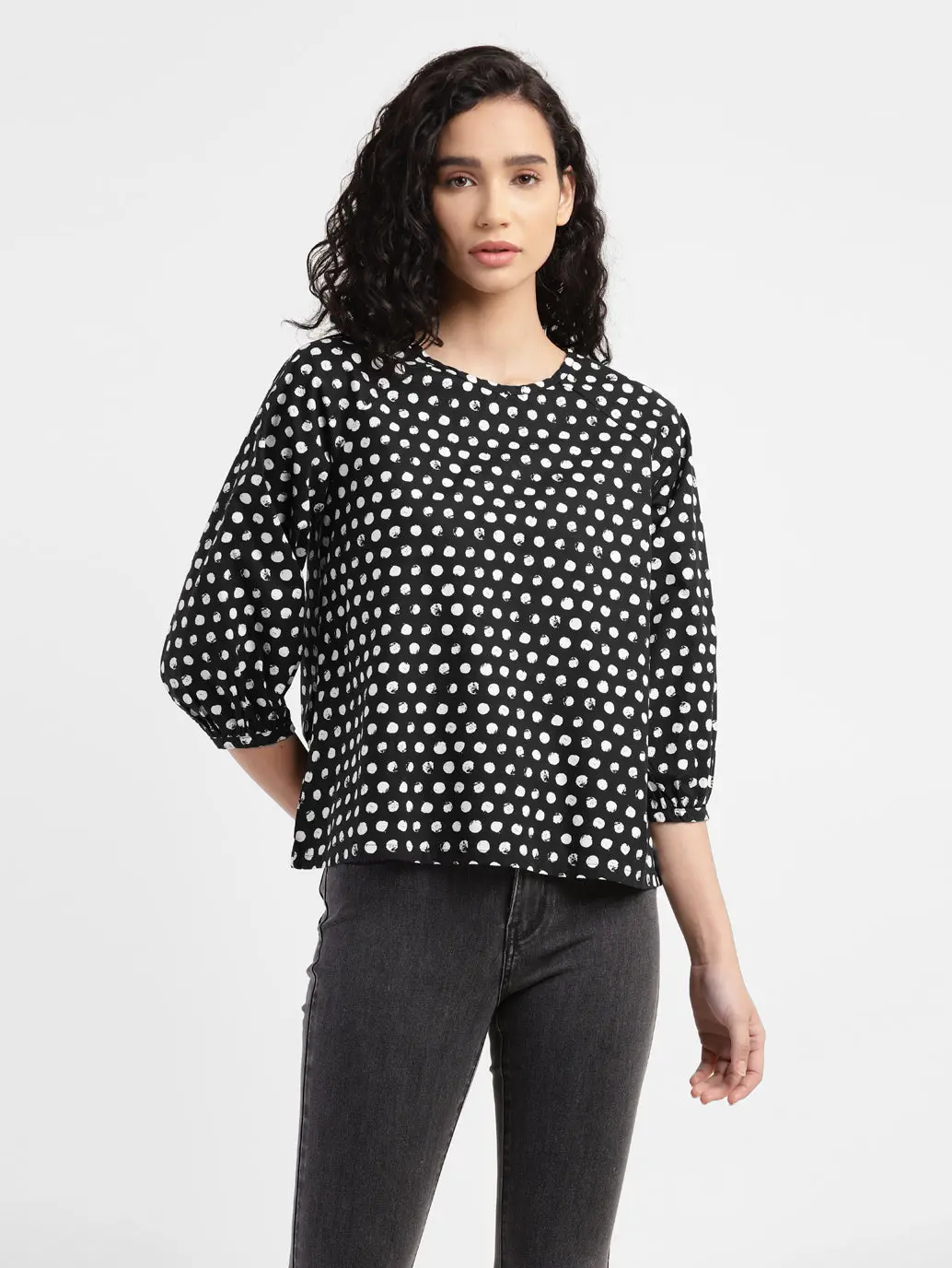 Women's Polka Dot Round Neck Top 1