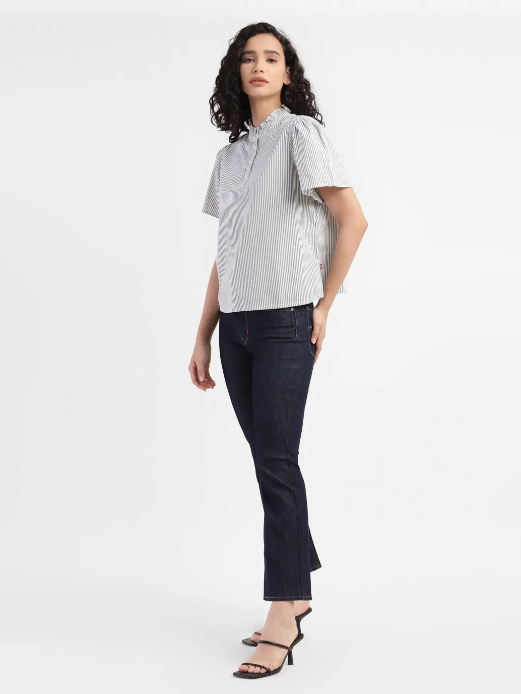 Women's Striped Band Neck Top 1