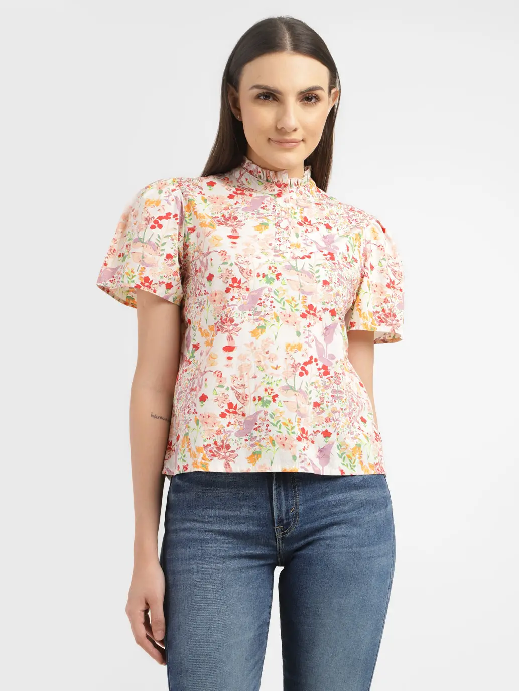 Women's Floral Print Band Neck Top 1