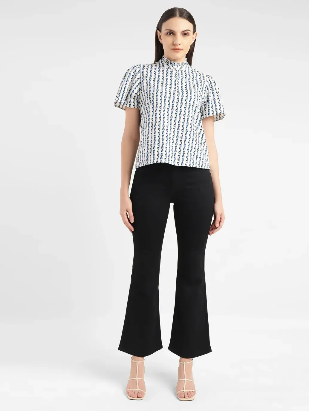 Women's Geometric White Band Neck Top 1