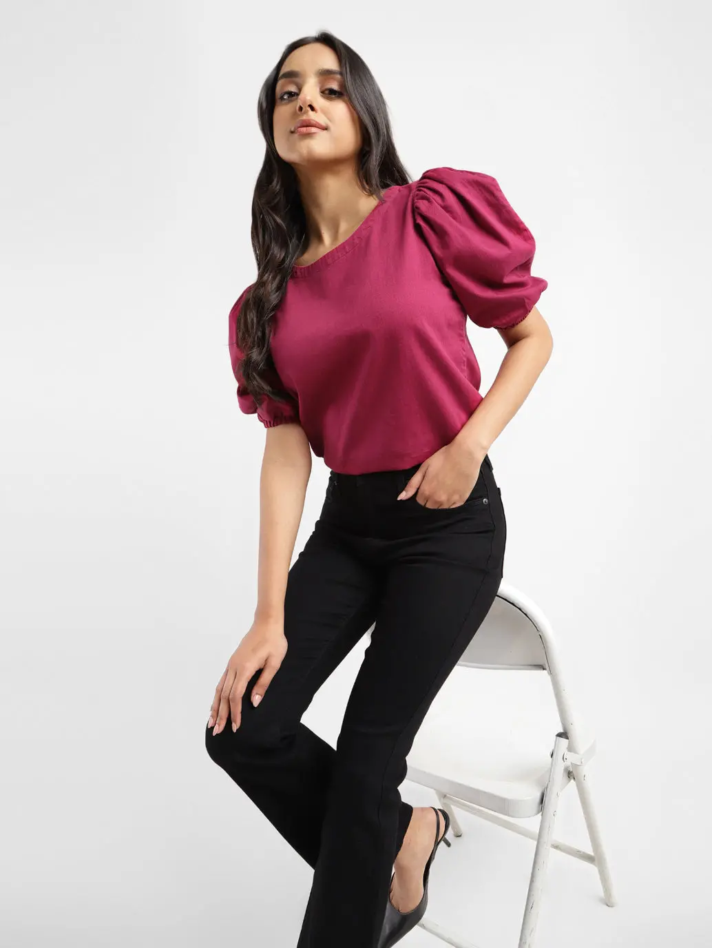 Women's Solid Pink Round Neck Top 1