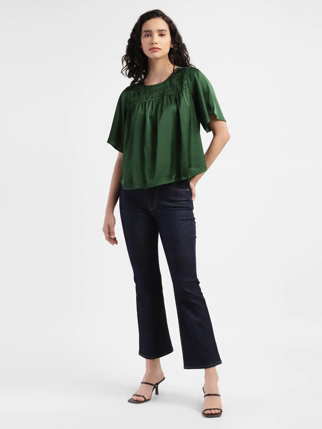 Women's Solid Round Neck Top Green 1