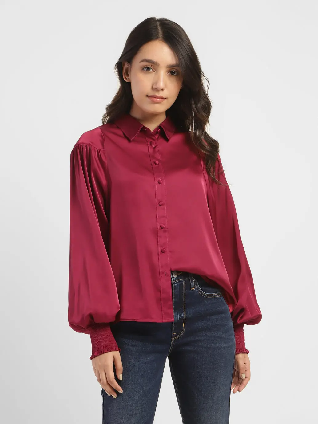 Women's Solid Spread Collar Shirt 1