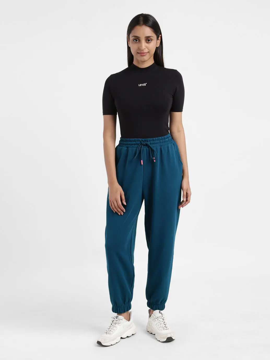 Women's Mid Rise Blue Regular Fit Joggers 1