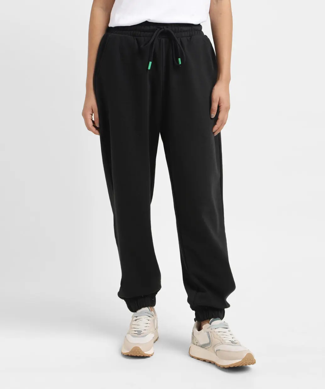 Women's Mid Rise Black Regular Fit Joggers 1