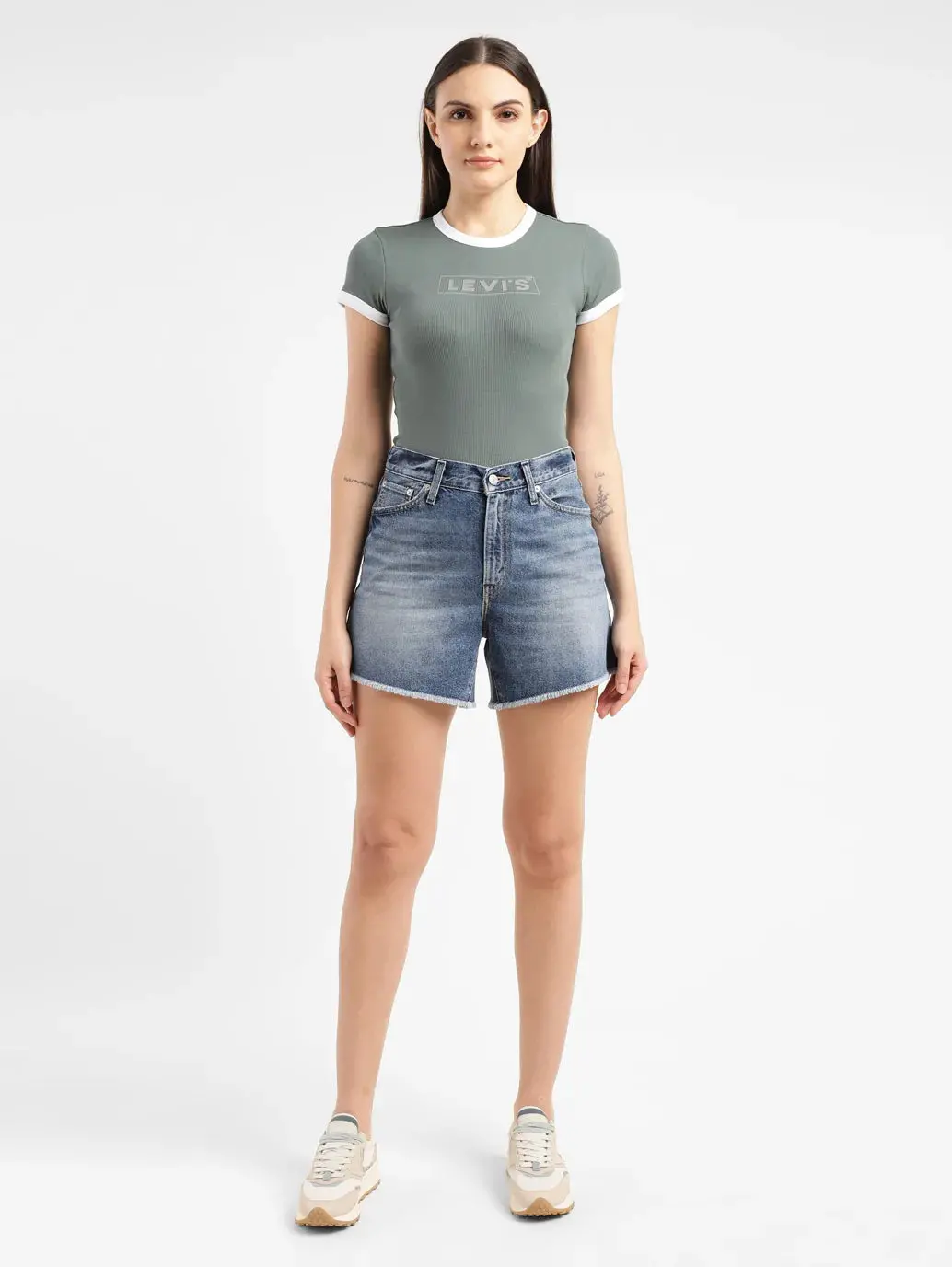 Women's High Rise Mid Indigo Regular Fit Denim Shorts 1