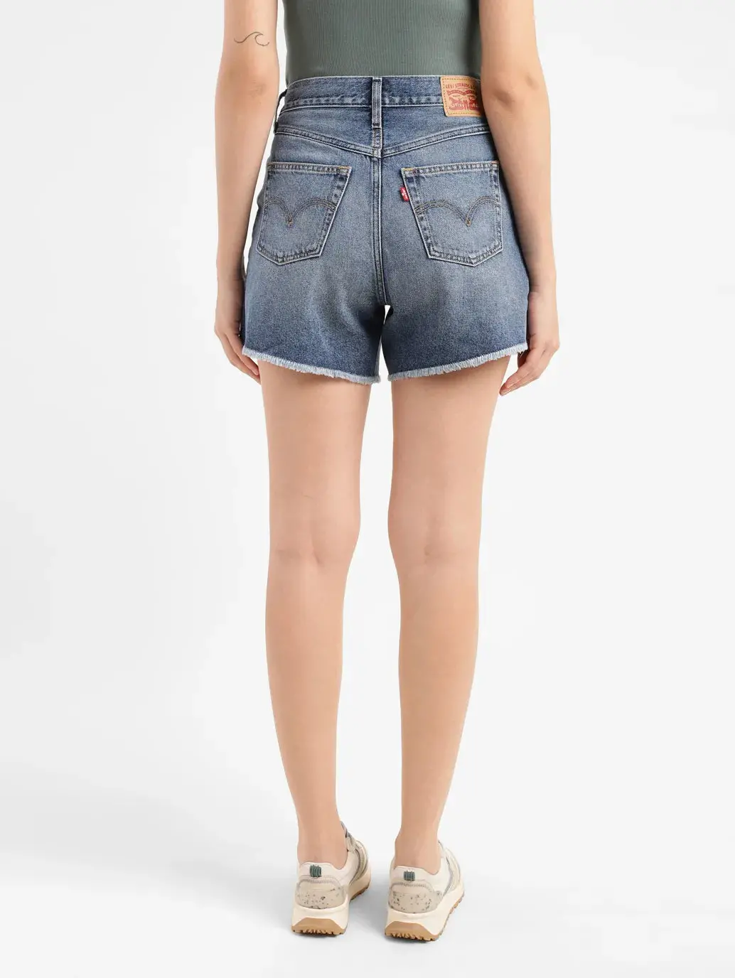 Women's High Rise Mid Indigo Regular Fit Denim Shorts 3