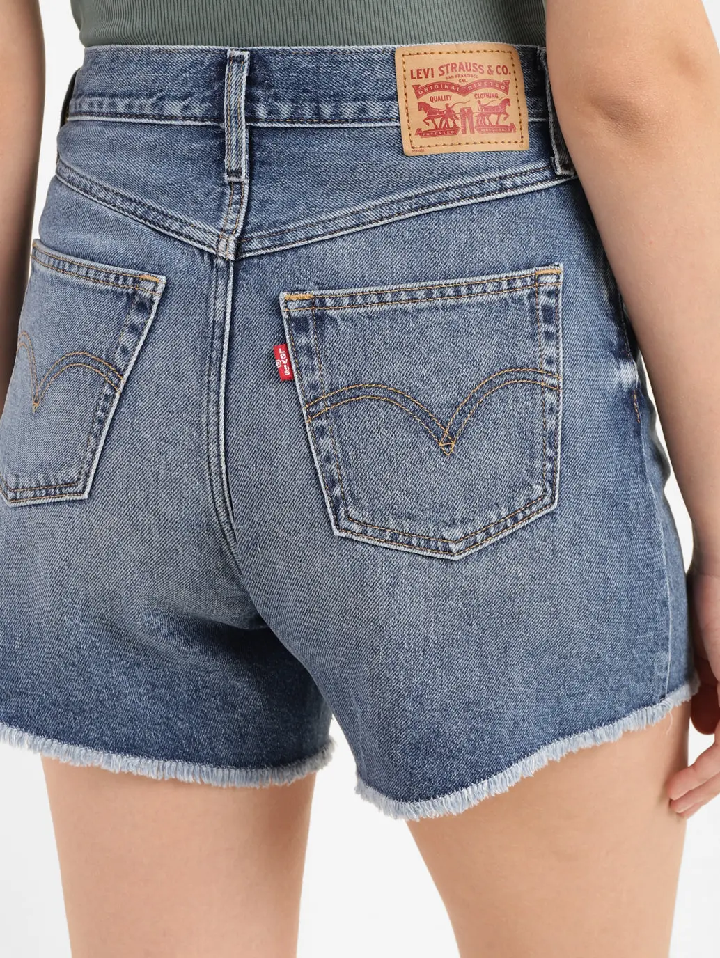 Women's High Rise Mid Indigo Regular Fit Denim Shorts 5