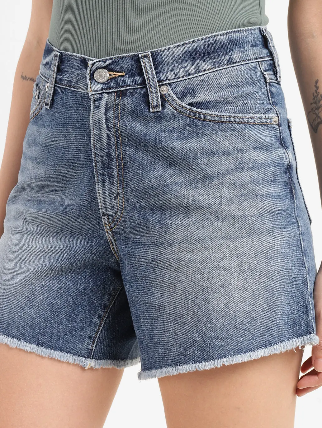 Women's High Rise Mid Indigo Regular Fit Denim Shorts 6