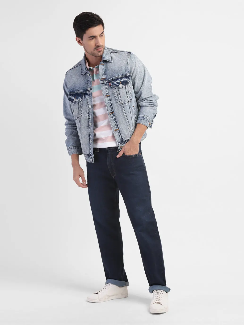 Men's Solid Spread Collar Denim Jacket 1