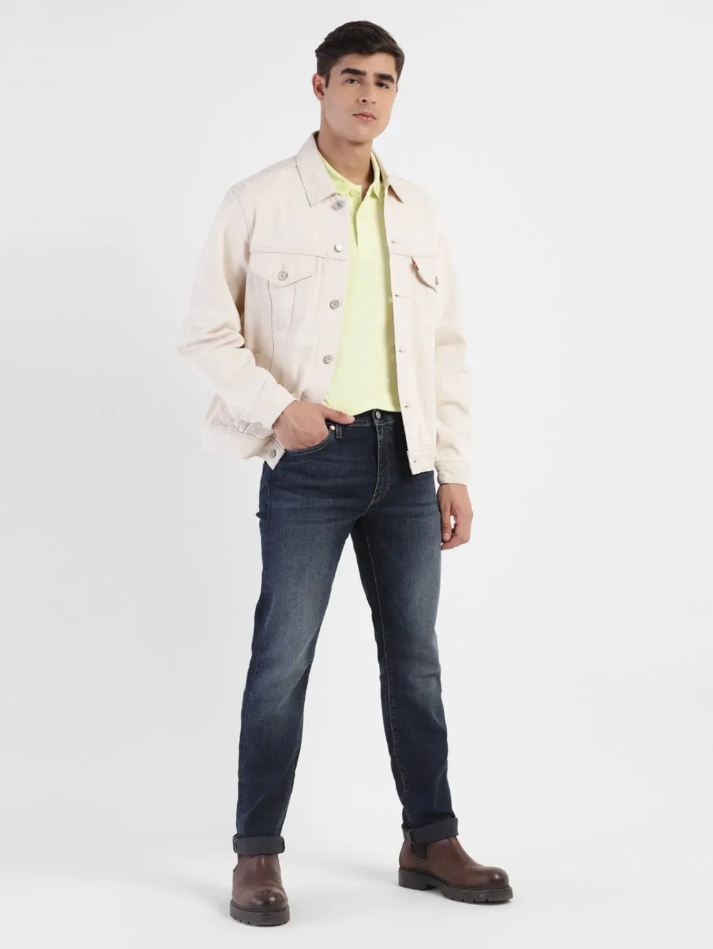 Men's Solid Spread Collar Denim Jacket 1