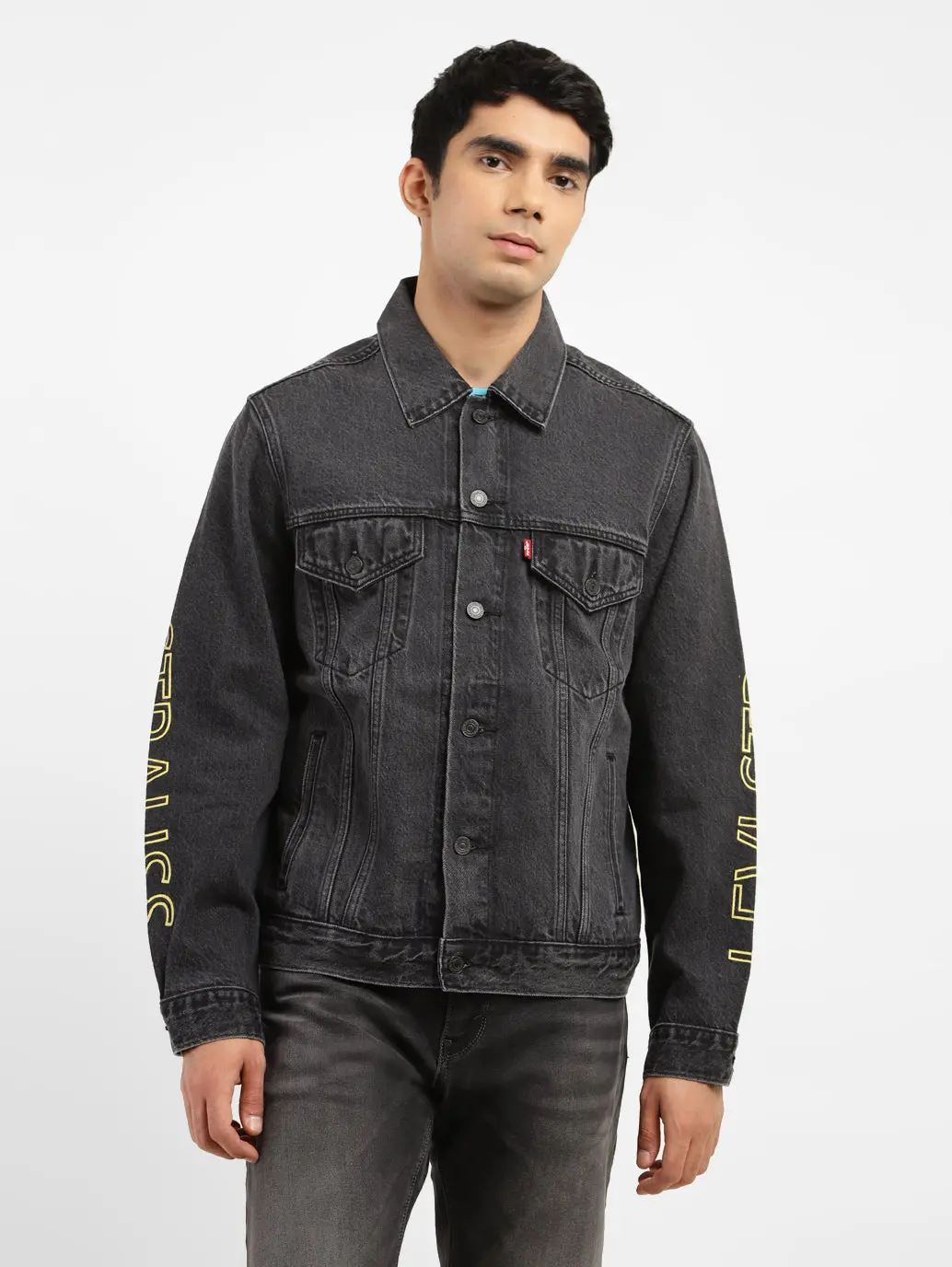 Men's Printed Spread Collar Denim Jacket 1