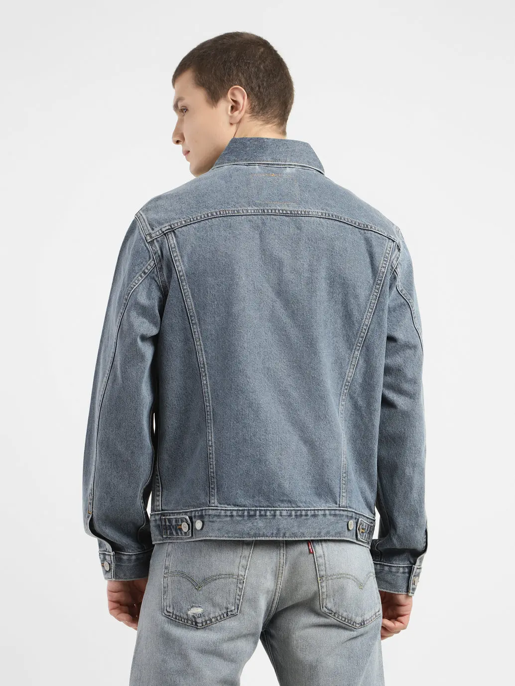 Men's Solid Spread Collar Denim Jacket 3