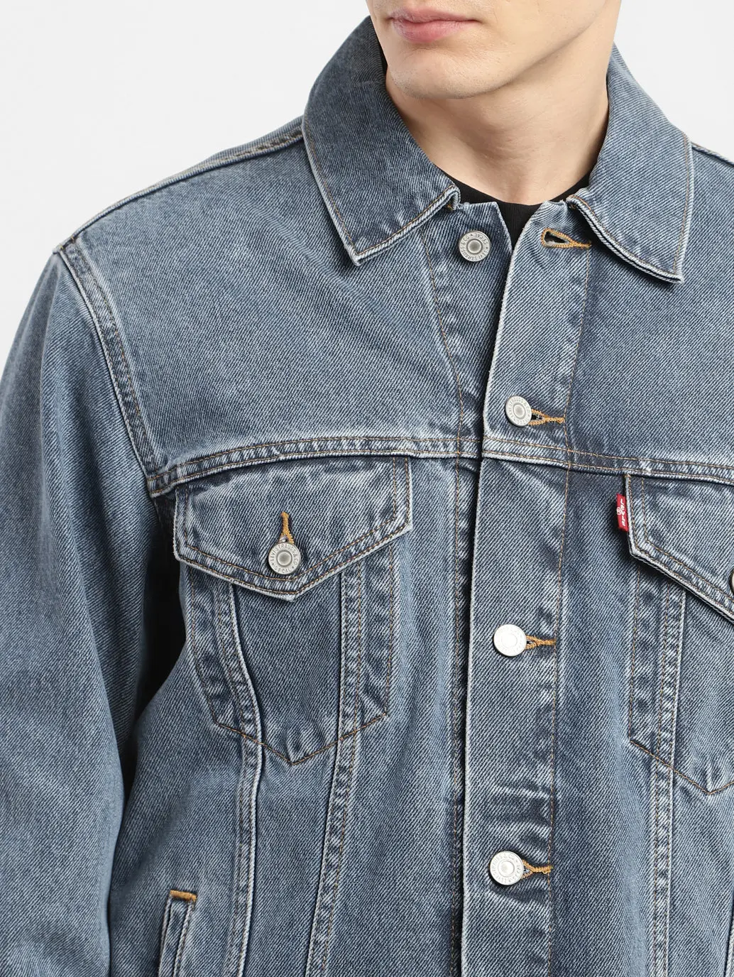 Men's Solid Spread Collar Denim Jacket 5