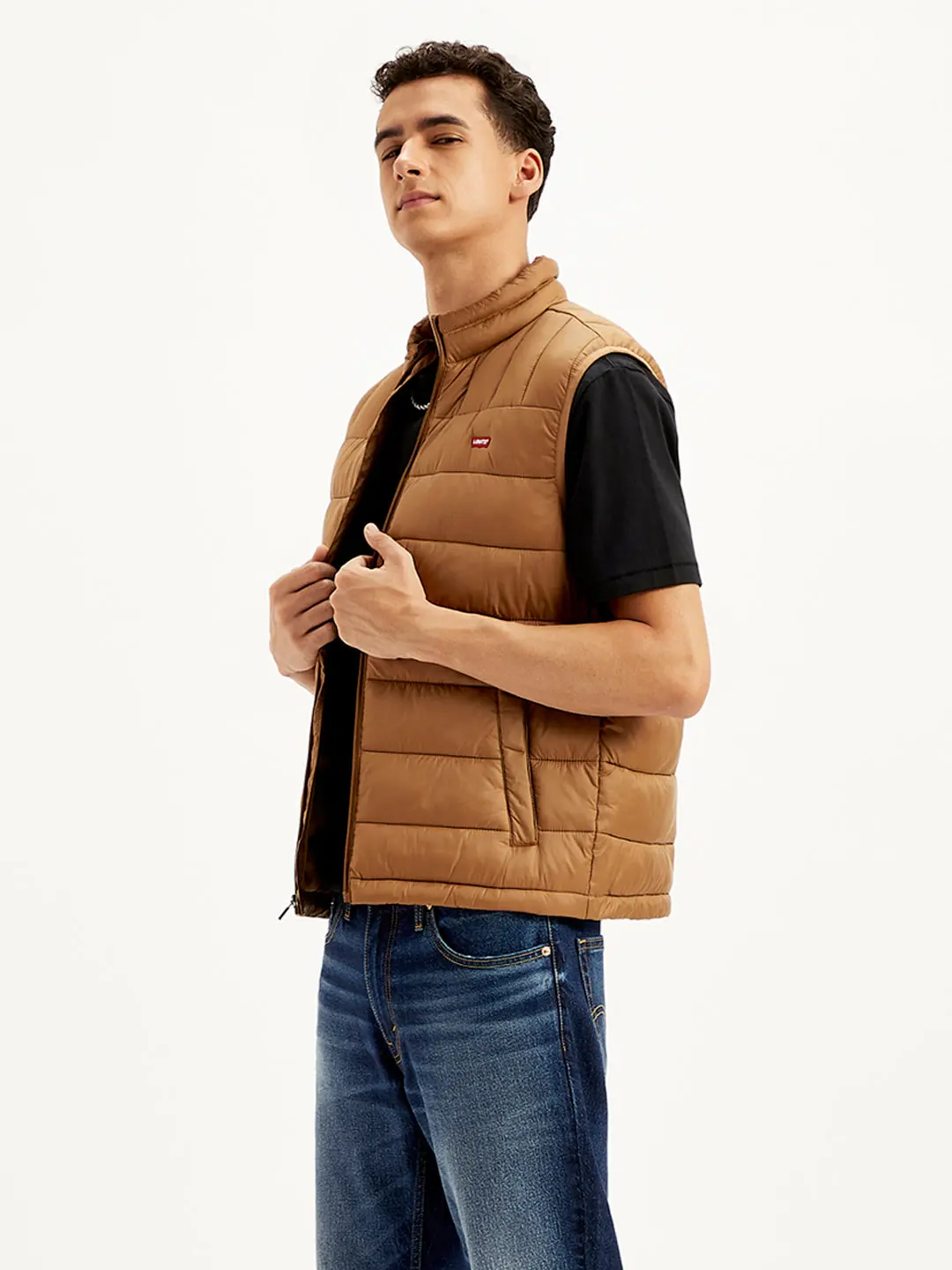 Men's Quilted Brown High Neck Puffer Jacket 1