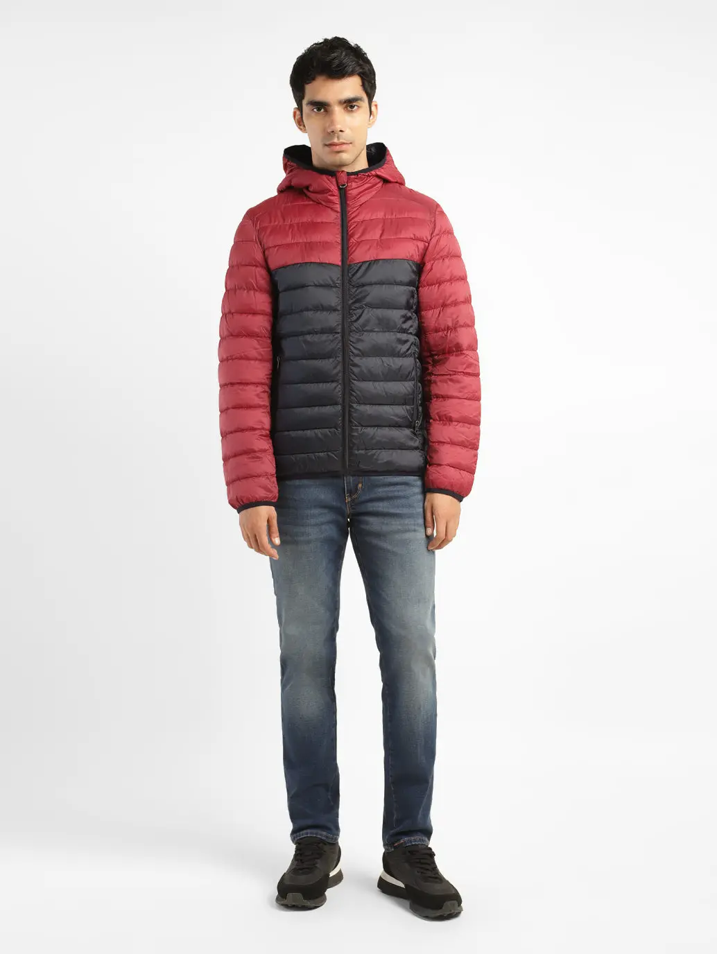 Men's Colorblock Red Quilted Jacket 1