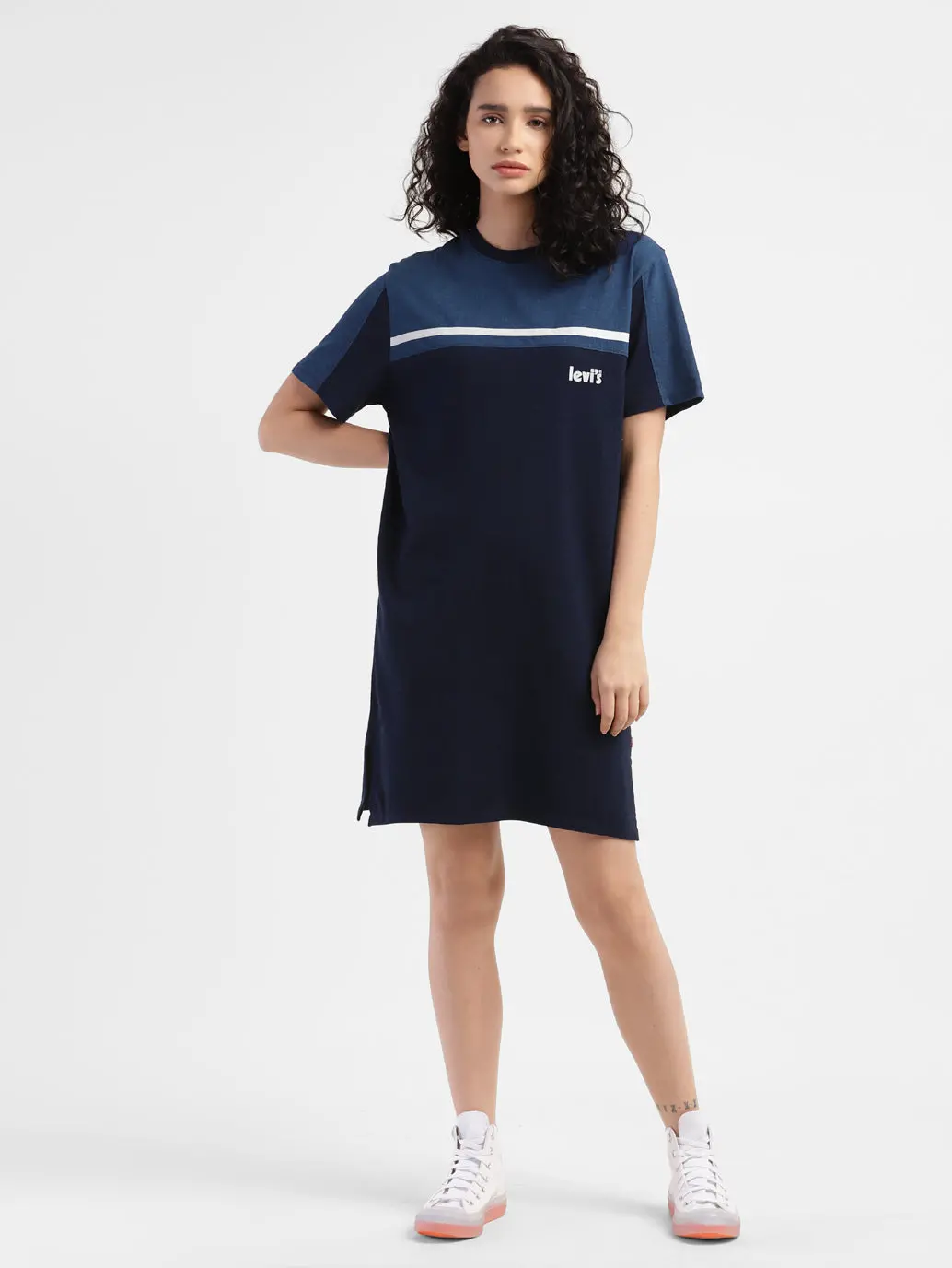 Women's Colorblock Round Neck Dress 1