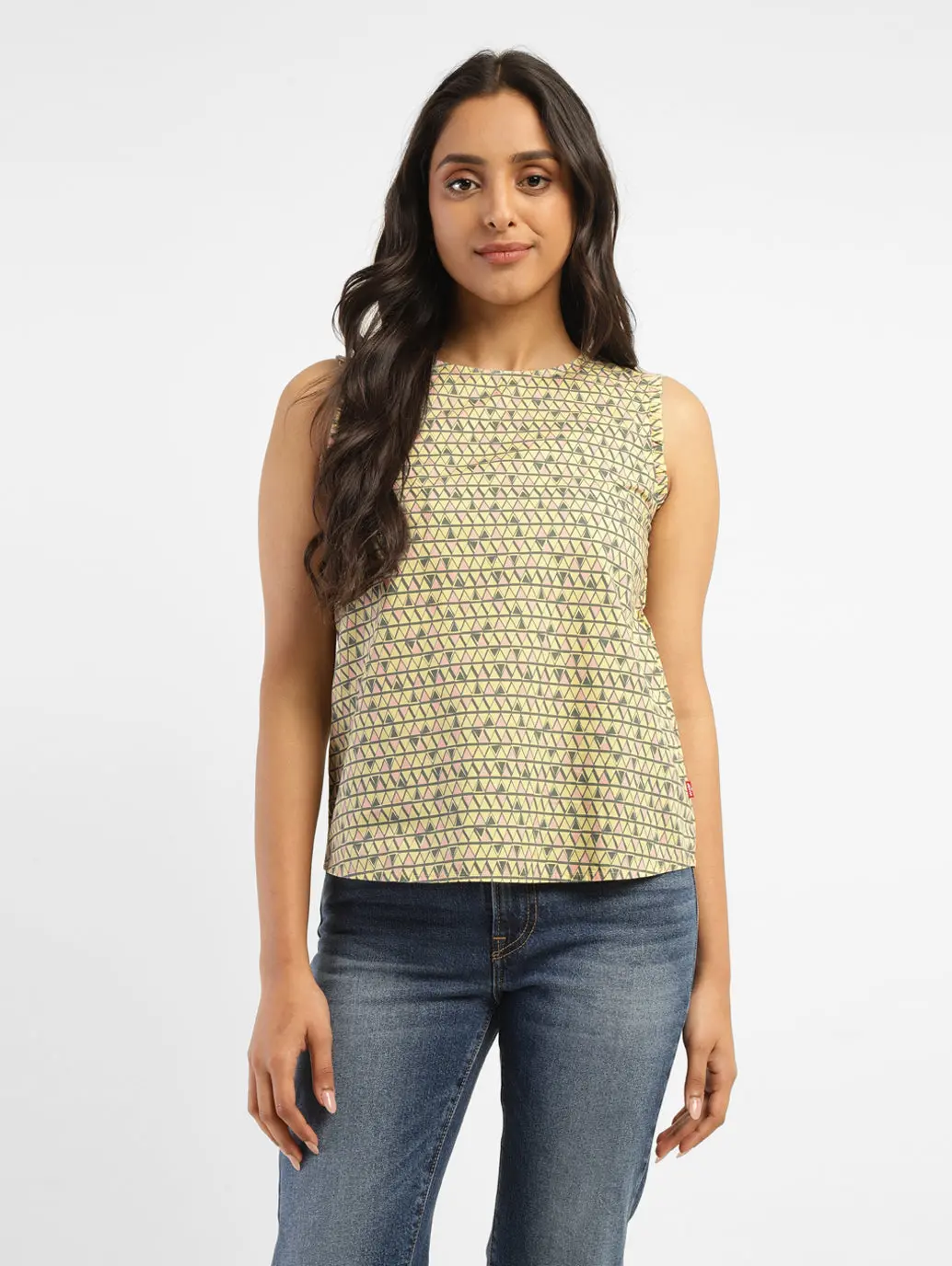 Women's Geometric Yellow Round Neck Top 1