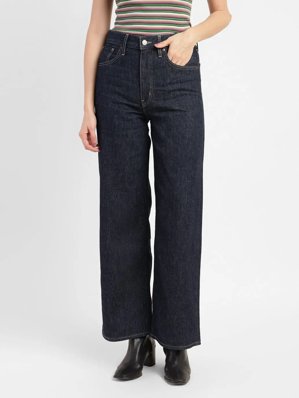 Women's Navy Blue Mile High Wide Leg Fit High Rise Jeans 1
