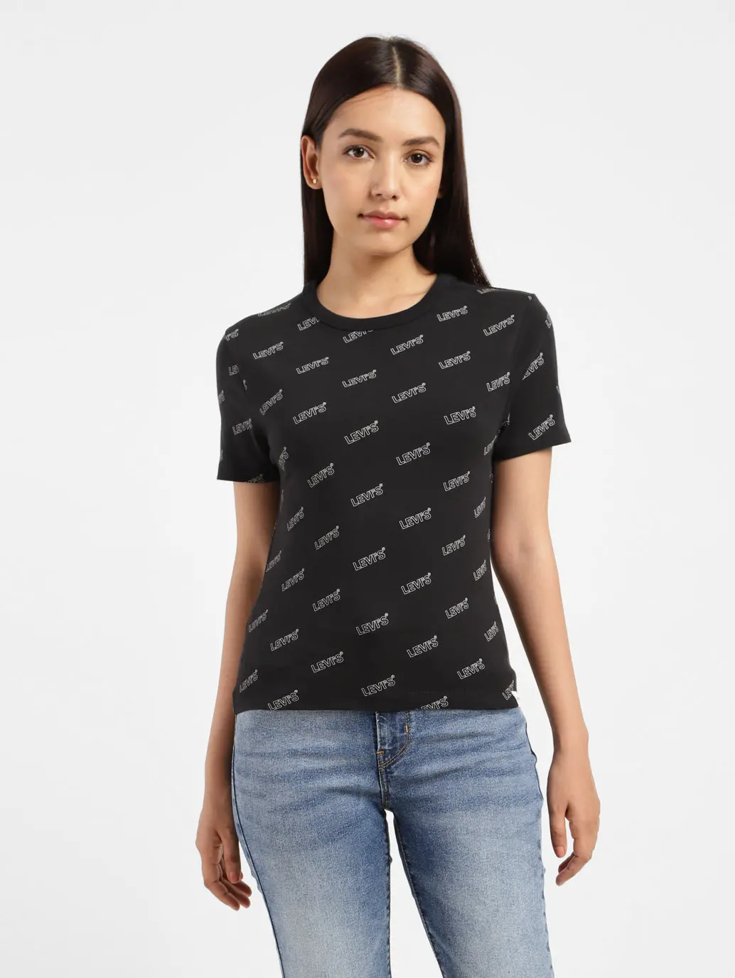 Women's Brand Logo Slim Fit T-Shirt Black 1