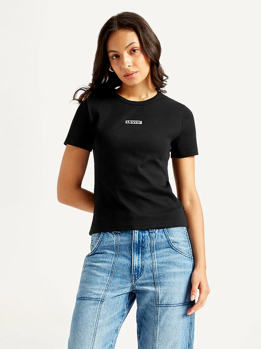 Women's Solid Crew Neck Ribbed T-Shirt 1