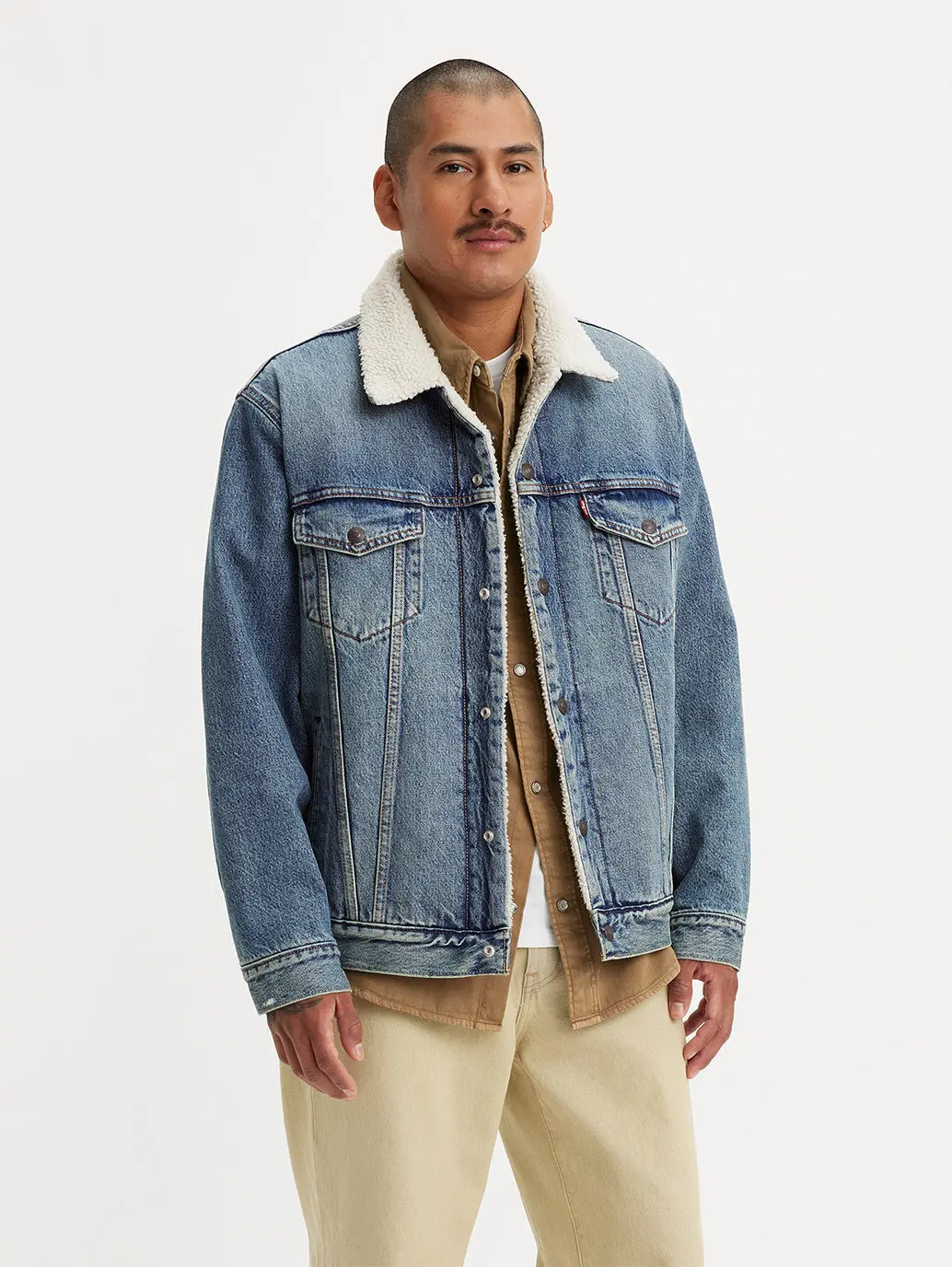 Men's Solid Blue Spread Collar Denim Jacket 1