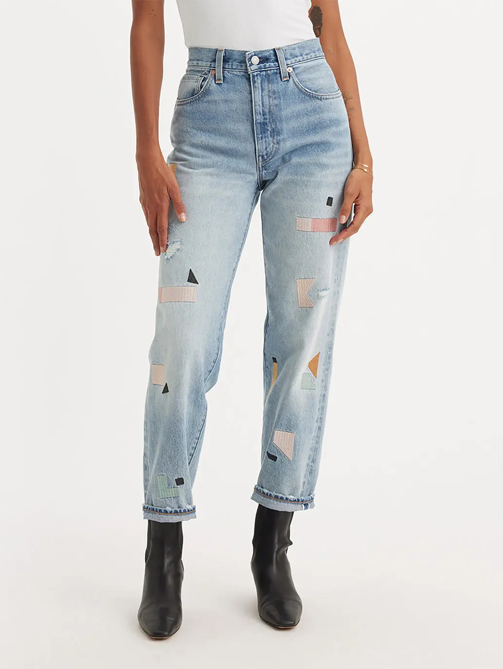Women's Blue Loose Fit Mid Rise Jeans 2