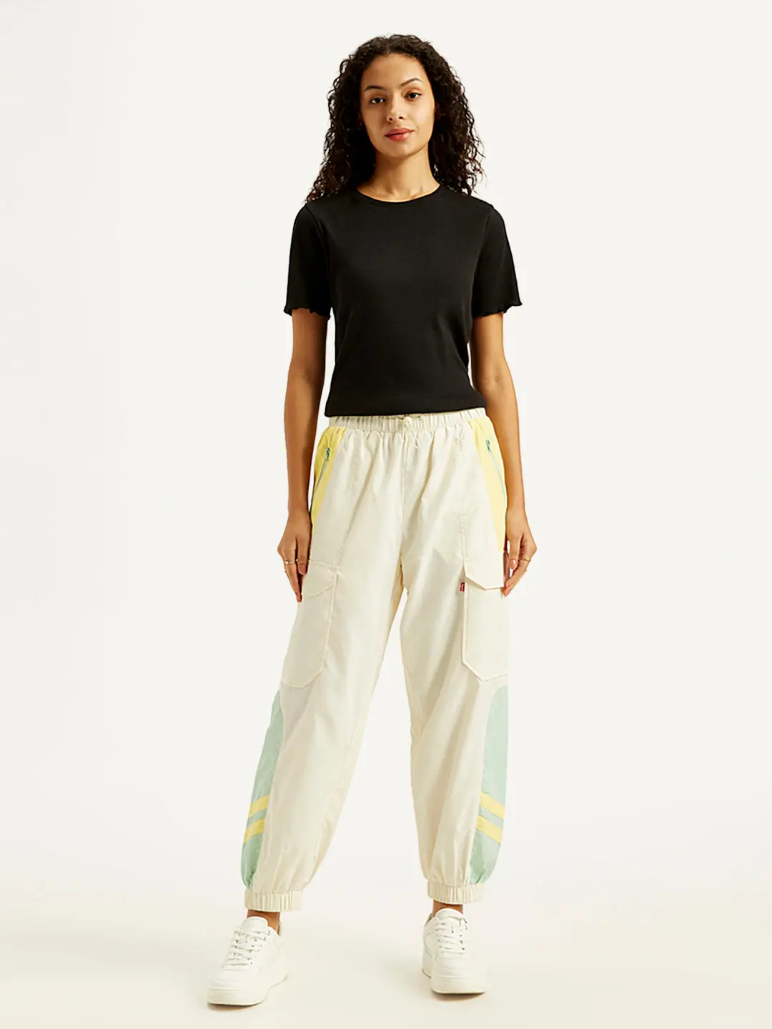 Women's Mid Rise White Track Pants 1