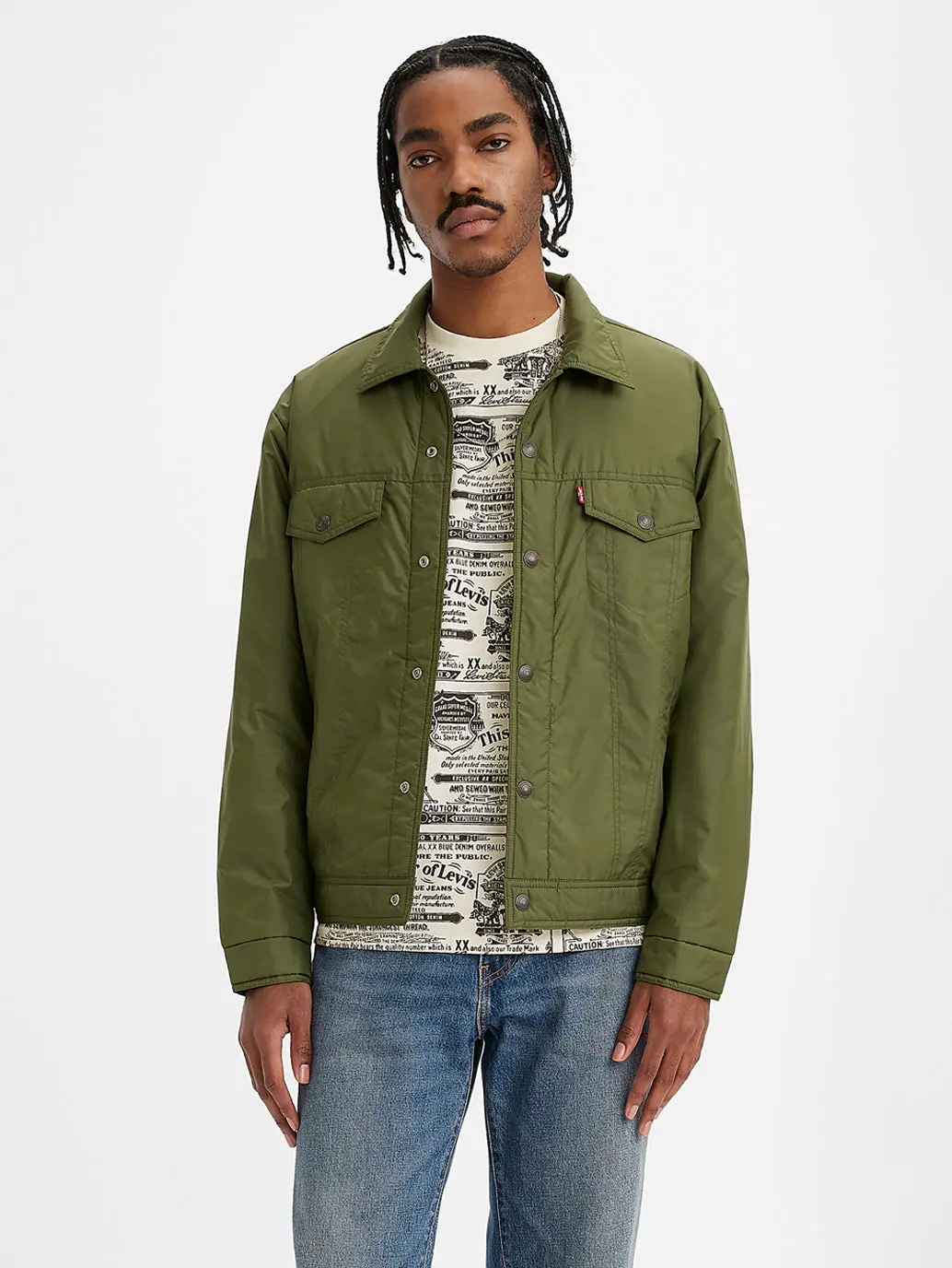 Men's Solid Green Collar Neck Padded Jacket 2