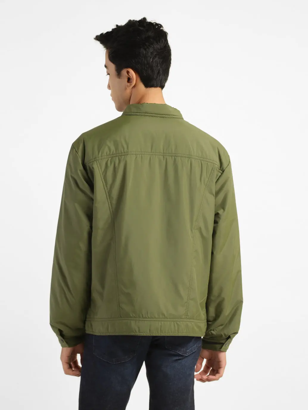 Men's Solid Green Collar Neck Padded Jacket 3