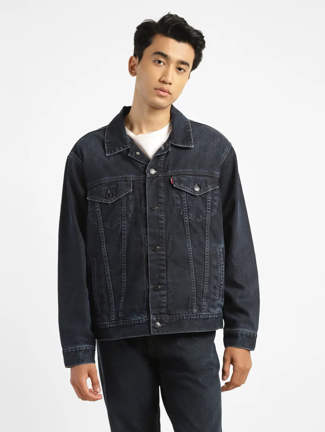 Men's Solid Spread Collar Denim Jacket 1